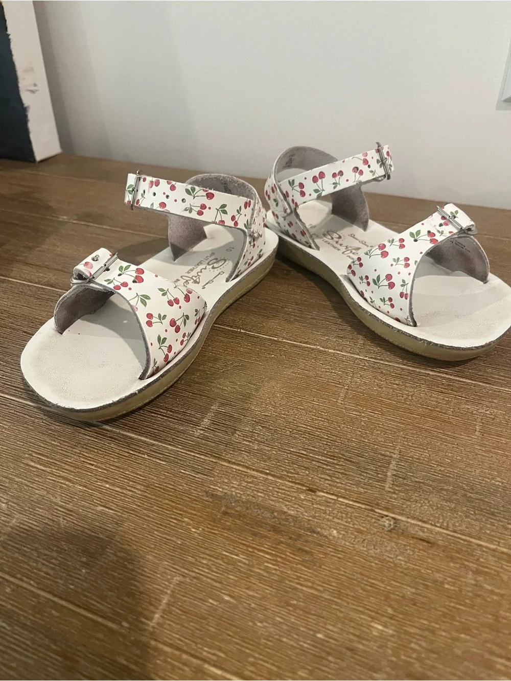 Kids SunSans Cherry Print White Sandals